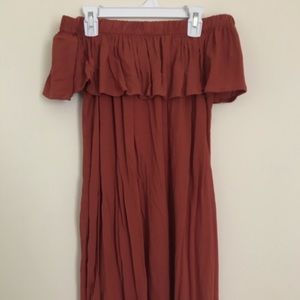 Burnt Orange Off the Shoulder Dress